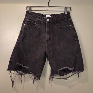 Princess Polly Women's Distressed Bermuda Denim Shorts, Size US 6, Black